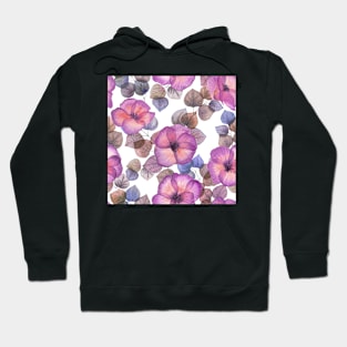 Tropical vibrant Hibiscus flowers and leaves. Transparent watercolor flowers print Hoodie